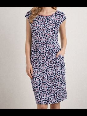 Boden Women’s Red, White & Blue Floral Ditsy Dress; Size 10L